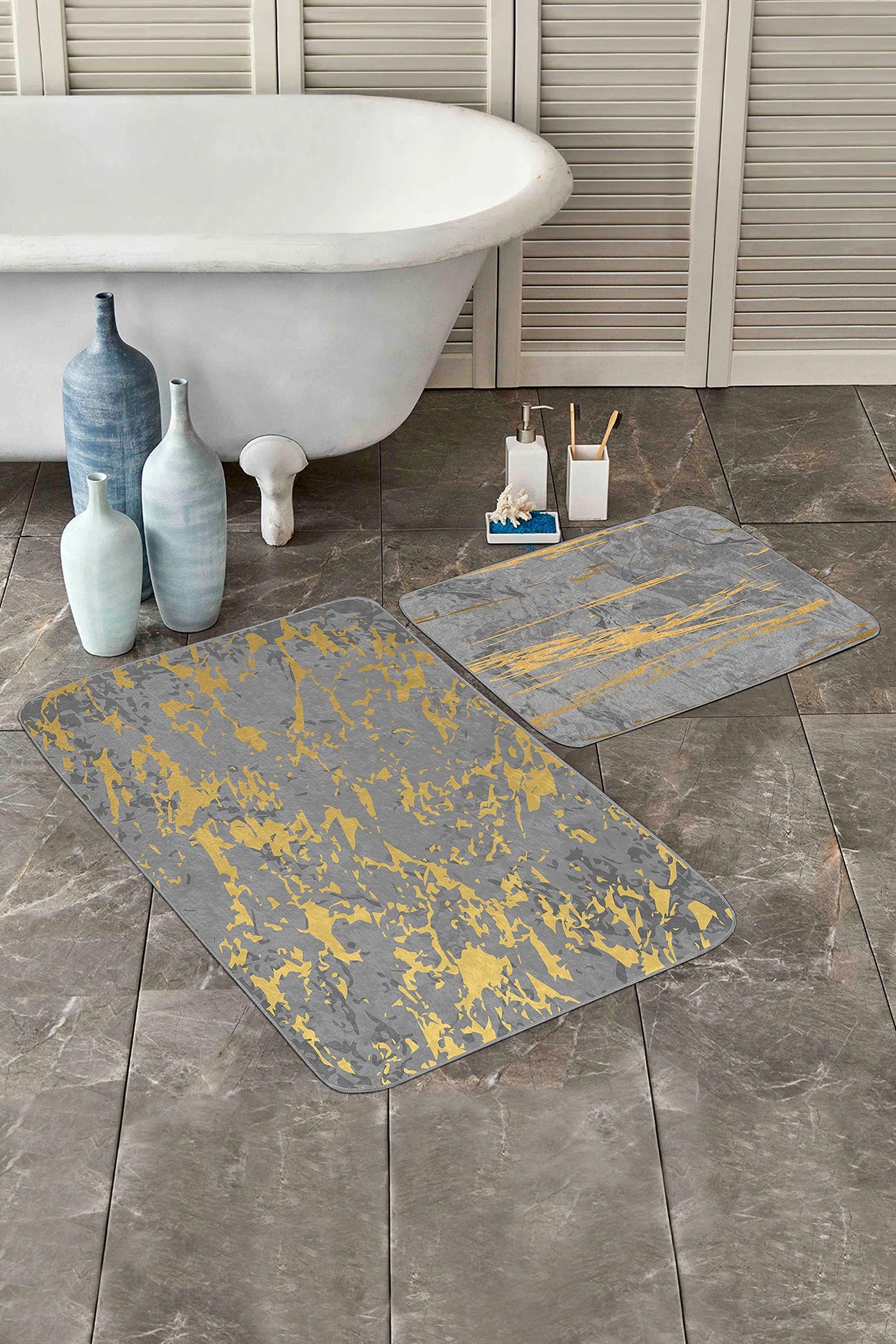 Set di 2 Tappetini da bagno antiscivolo Yasemin BPS170 Rectangle Multicolore, 100 x 60 cm / 60 x 50 cm (1)