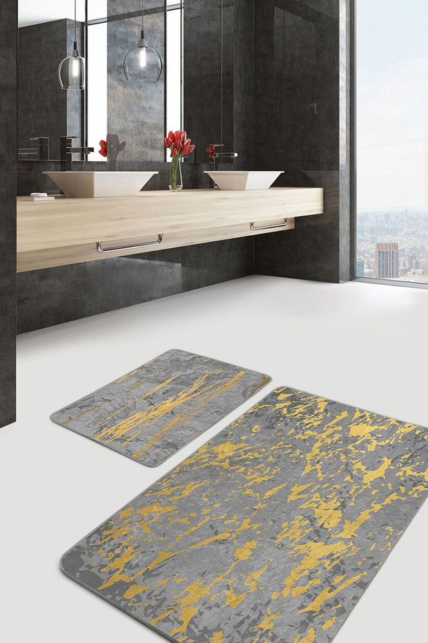 Set di 2 Tappetini da bagno antiscivolo Yasemin BPS170 Rectangle Multicolore, 100 x 60 cm / 60 x 50 cm (2)