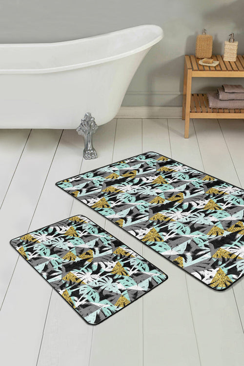 Set di 2 Tappetini da bagno antiscivolo Yasemin BPS173 Rectangle Multicolore, 100 x 60 cm / 60 x 50 cm
