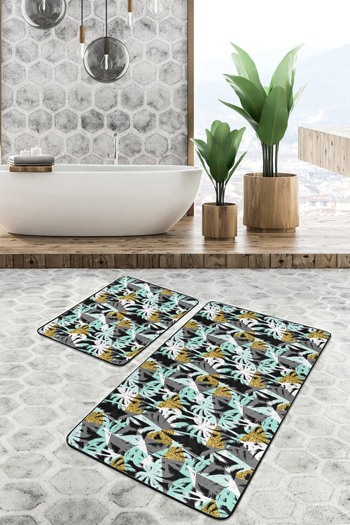 Set di 2 Tappetini da bagno antiscivolo Yasemin BPS173 Rectangle Multicolore, 100 x 60 cm / 60 x 50 cm (1)