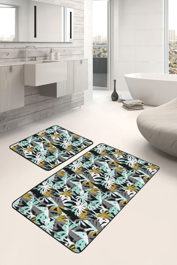 Set di 2 Tappetini da bagno antiscivolo Yasemin BPS173 Rectangle Multicolore, 100 x 60 cm / 60 x 50 cm (2)