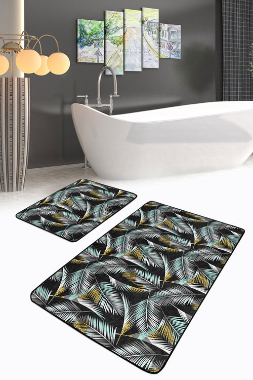 Set di 2 Tappetini da bagno antiscivolo Yasemin BPS174 Rectangle Multicolore, 100 x 60 cm / 60 x 50 cm