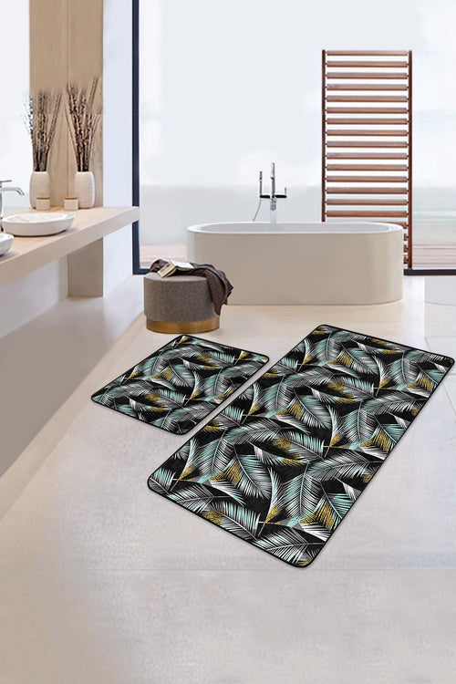 Set di 2 Tappetini da bagno antiscivolo Yasemin BPS174 Rectangle Multicolore, 100 x 60 cm / 60 x 50 cm (1)