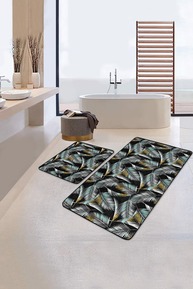 Set di 2 Tappetini da bagno antiscivolo Yasemin BPS174 Rectangle Multicolore, 100 x 60 cm / 60 x 50 cm (1)