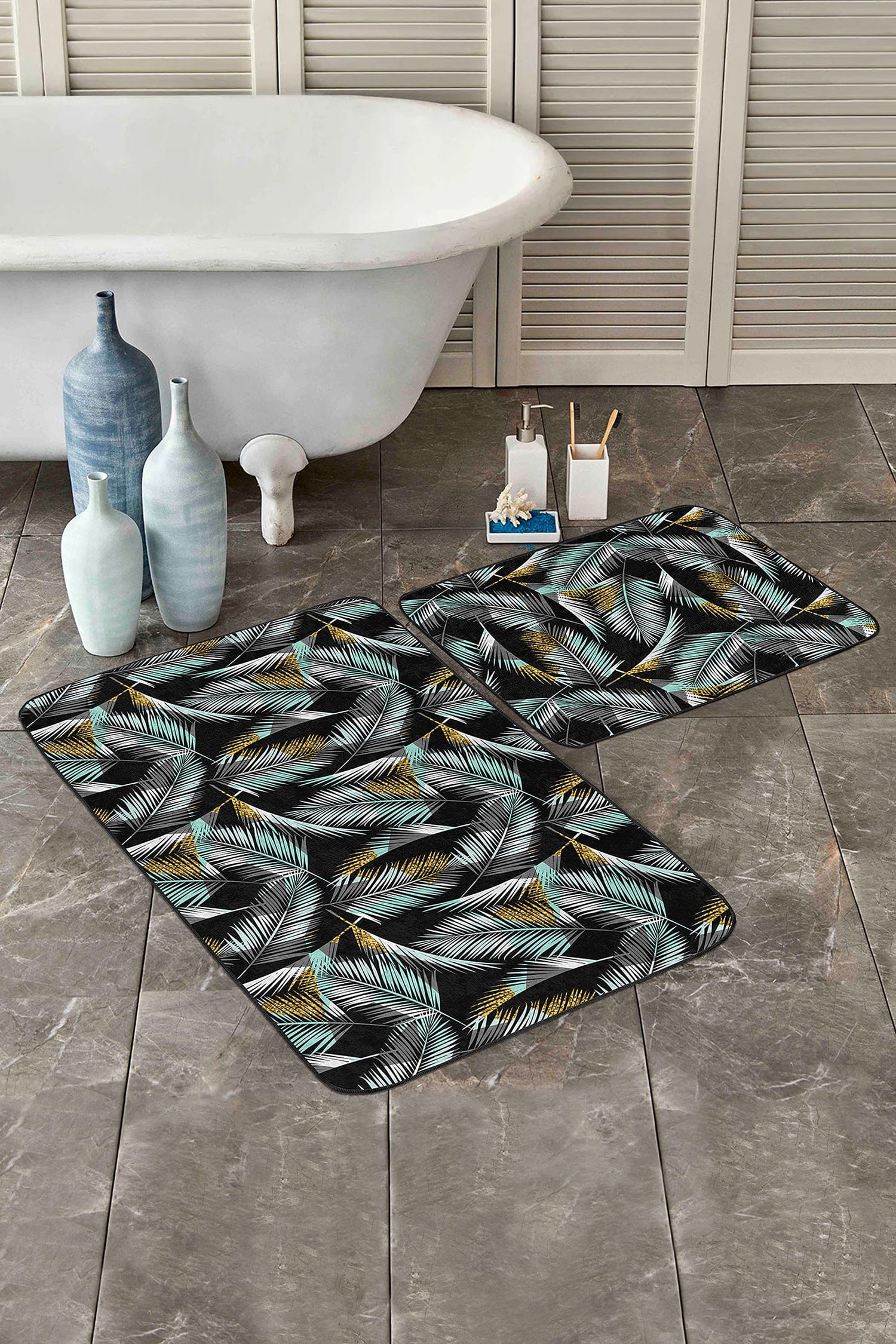 Set di 2 Tappetini da bagno antiscivolo Yasemin BPS174 Rectangle Multicolore, 100 x 60 cm / 60 x 50 cm (2)