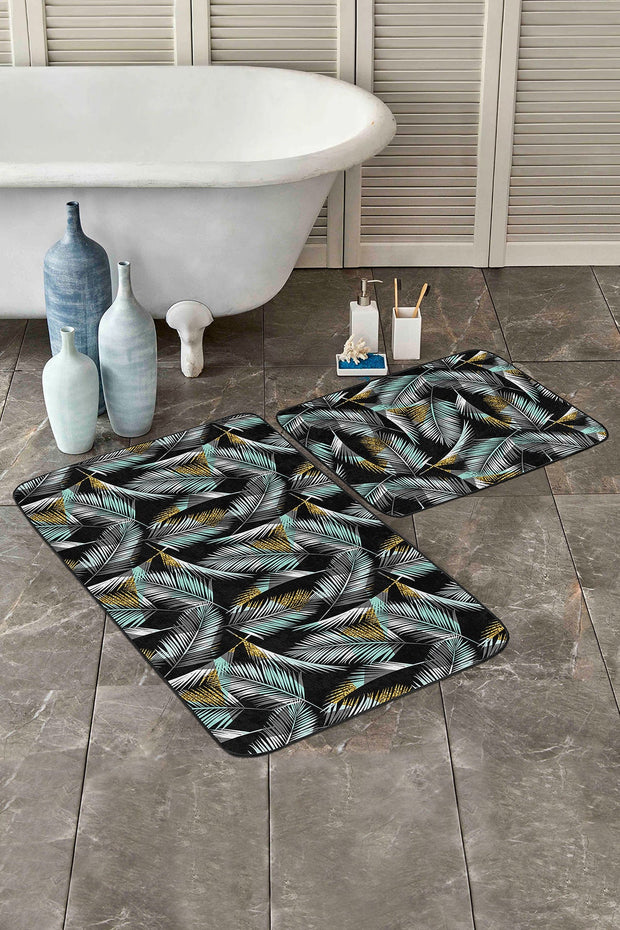 Set di 2 Tappetini da bagno antiscivolo Yasemin BPS174 Rectangle Multicolore, 100 x 60 cm / 60 x 50 cm (2)