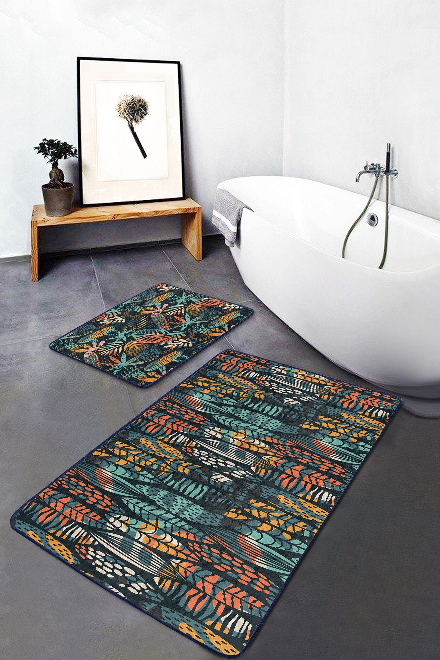 Set di 2 Tappetini da bagno antiscivolo Yasemin BPS175 Rectangle Multicolore, 100 x 60 cm / 60 x 50 cm