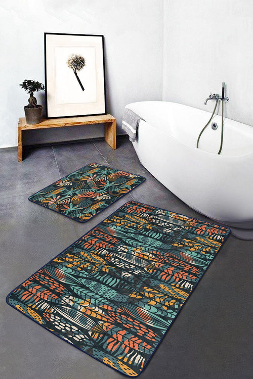 Set di 2 Tappetini da bagno antiscivolo Yasemin BPS175 Rectangle Multicolore, 100 x 60 cm / 60 x 50 cm