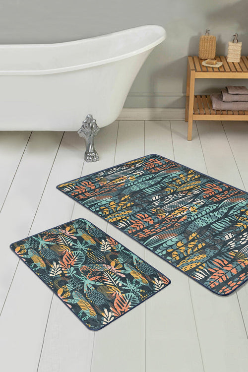 Set di 2 Tappetini da bagno antiscivolo Yasemin BPS175 Rectangle Multicolore, 100 x 60 cm / 60 x 50 cm (1)
