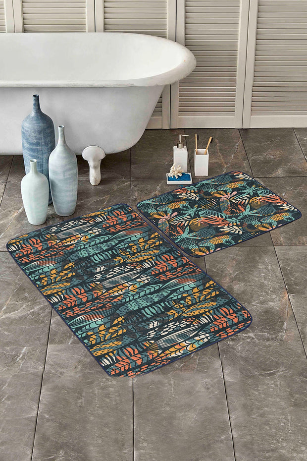 Set di 2 Tappetini da bagno antiscivolo Yasemin BPS175 Rectangle Multicolore, 100 x 60 cm / 60 x 50 cm (2)
