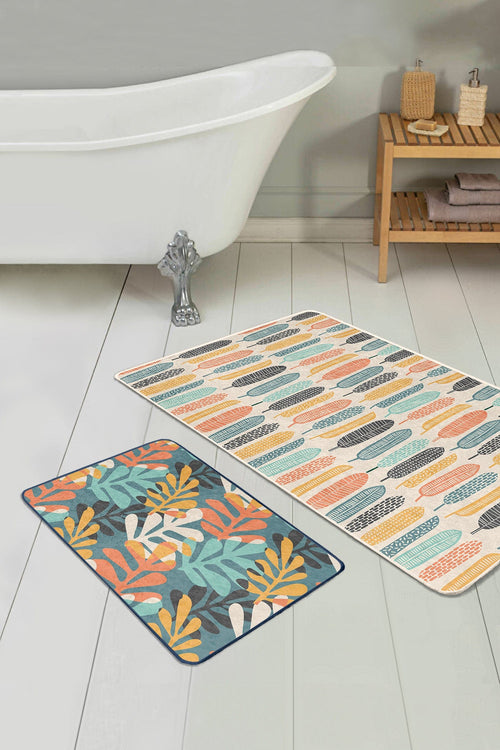 Set di 2 Tappetini da bagno antiscivolo Yasemin BPS176 Rectangle Multicolore, 100 x 60 cm / 60 x 50 cm (1)
