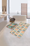 Set di 2 Tappetini da bagno antiscivolo Yasemin BPS176 Rectangle Multicolore, 100 x 60 cm / 60 x 50 cm (2)