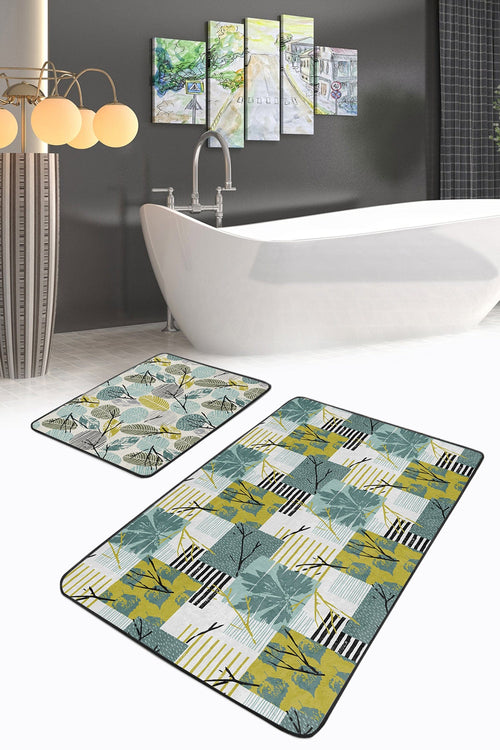 Set di 2 Tappetini da bagno antiscivolo Yasemin BPS177 Rectangle Multicolore, 100 x 60 cm / 60 x 50 cm (1)