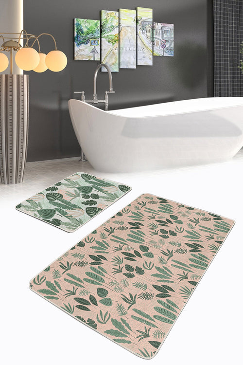 Set di 2 Tappetini da bagno antiscivolo Yasemin BPS178 Rectangle Multicolore, 100 x 60 cm / 60 x 50 cm