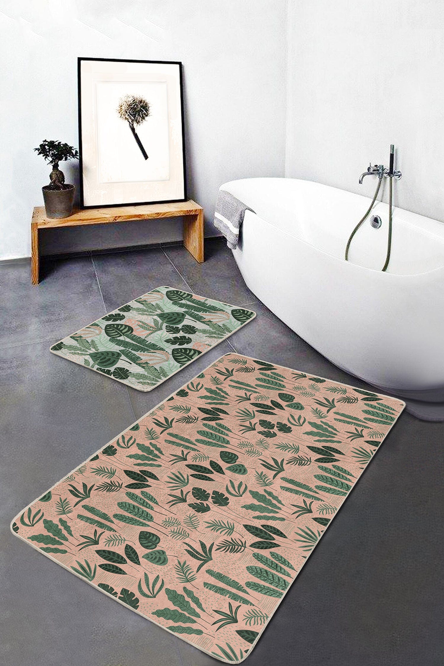 Set di 2 Tappetini da bagno antiscivolo Yasemin BPS178 Rectangle Multicolore, 100 x 60 cm / 60 x 50 cm (2)
