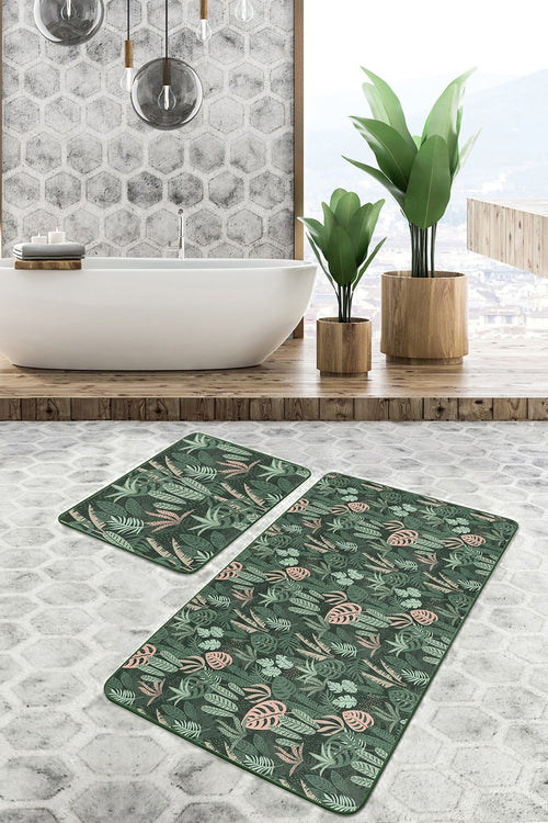 Set di 2 Tappetini da bagno antiscivolo Yasemin BPS179 Rectangle Multicolore, 100 x 60 cm / 60 x 50 cm