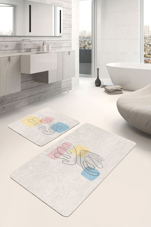 Set di 2 Tappetini da bagno antiscivolo Yasemin BPS180 Rectangle Multicolore, 100 x 60 cm / 60 x 50 cm