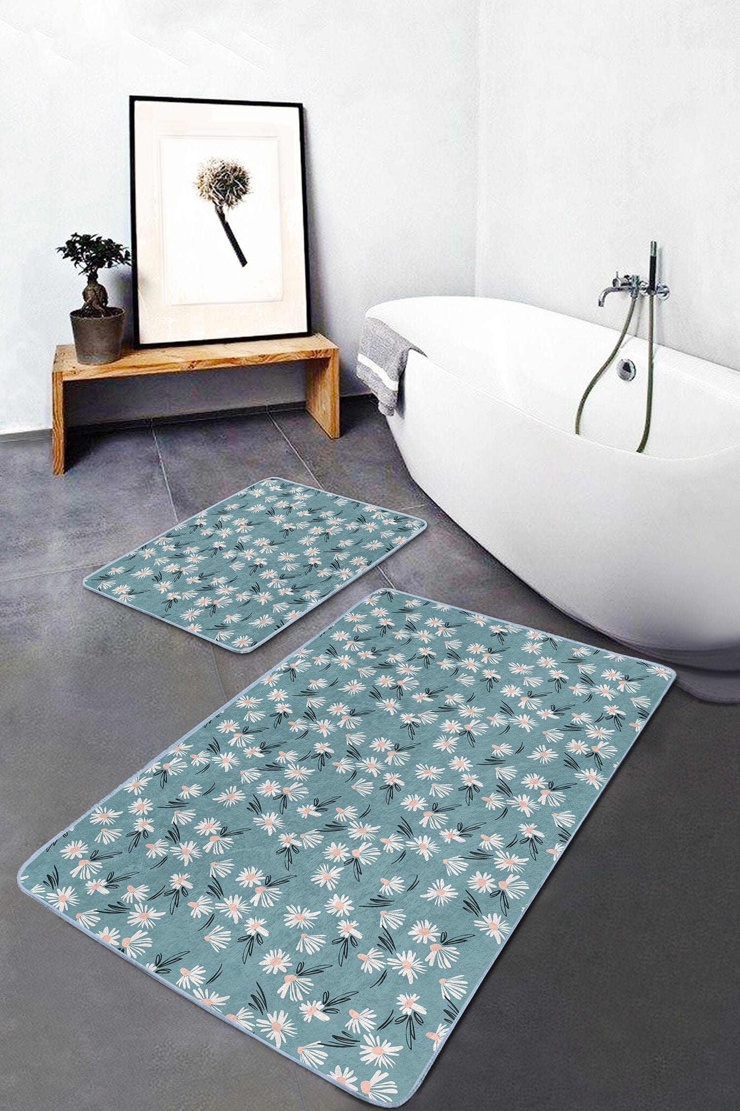 Set di 2 Tappetini da bagno antiscivolo Yasemin BPS181 Rectangle Multicolore, 100 x 60 cm / 60 x 50 cm (2)