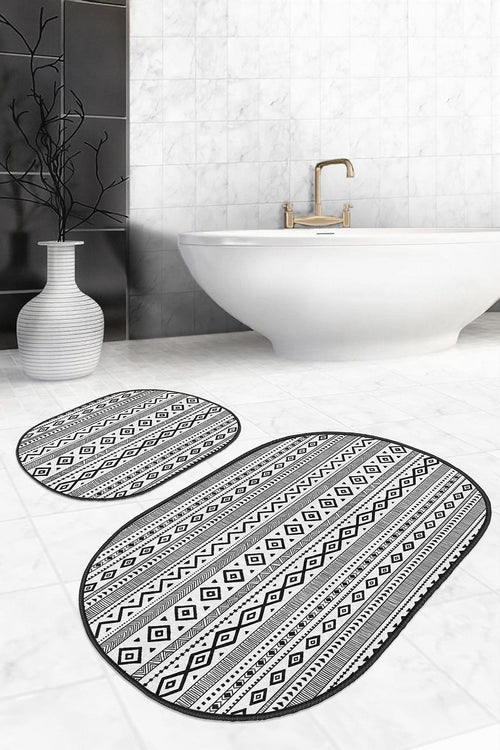 Set di 2 Tappetini da bagno antiscivolo Yldiko BPS587 Oval Multicolore, 100 x 60 cm / 60 x 50 cm