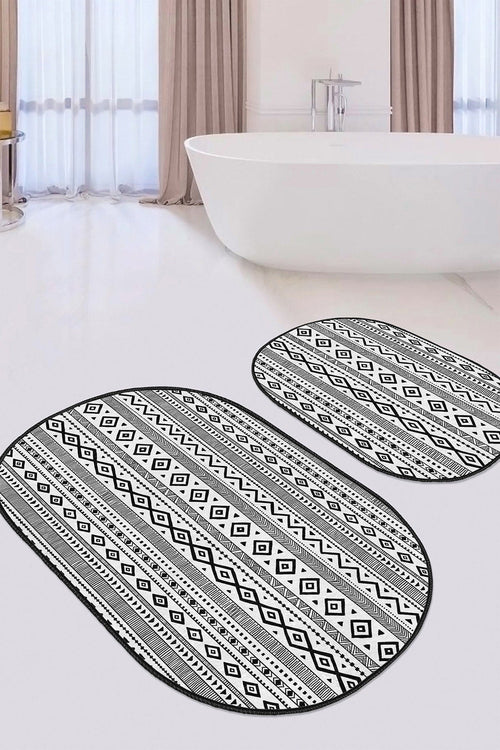 Set di 2 Tappetini da bagno antiscivolo Yldiko BPS587 Oval Multicolore, 100 x 60 cm / 60 x 50 cm (1)