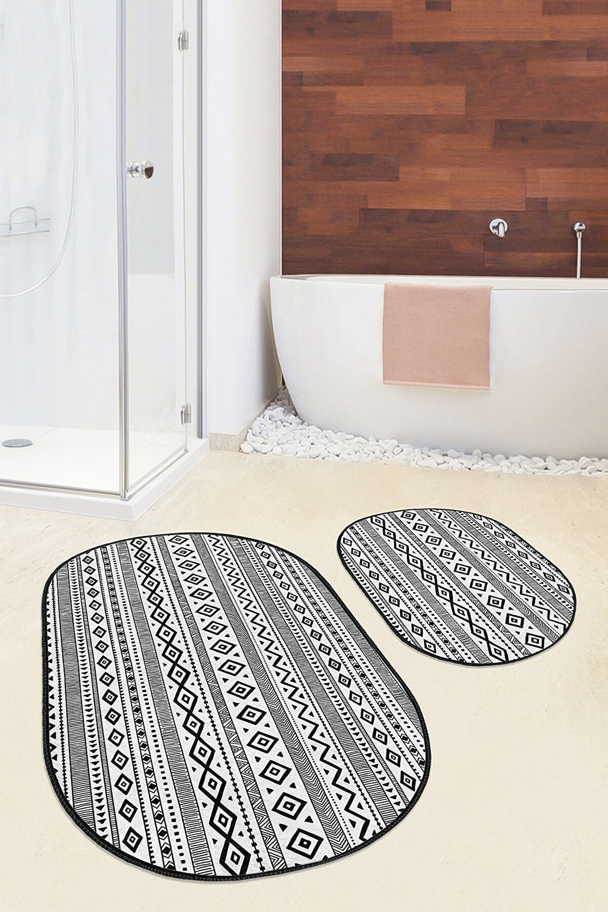 Set di 2 Tappetini da bagno antiscivolo Yldiko BPS587 Oval Multicolore, 100 x 60 cm / 60 x 50 cm (2)