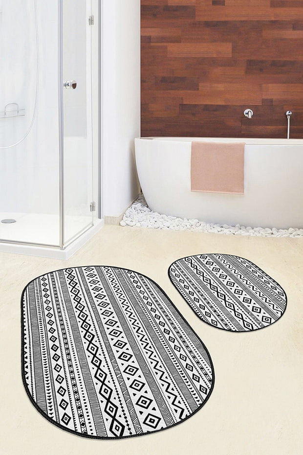 Set di 2 Tappetini da bagno antiscivolo Yldiko BPS587 Oval Multicolore, 100 x 60 cm / 60 x 50 cm (2)