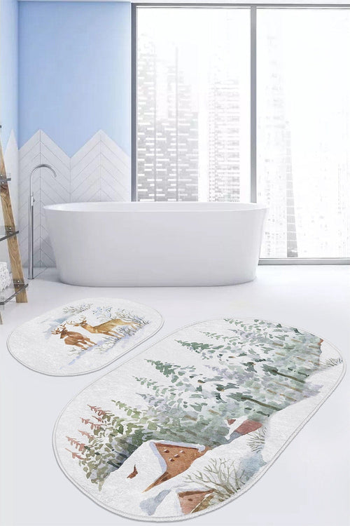Set di 2 Tappetini da bagno antiscivolo Yldiko BPS588 Oval Multicolore, 100 x 60 cm / 60 x 50 cm