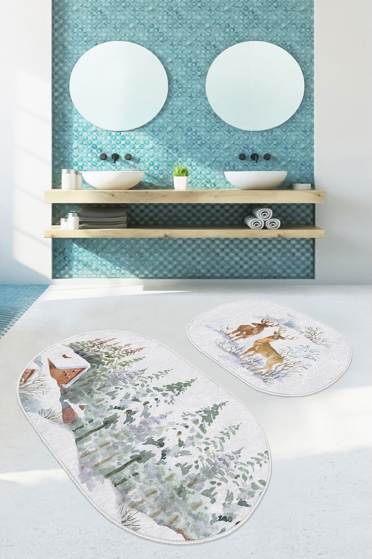 Set di 2 Tappetini da bagno antiscivolo Yldiko BPS588 Oval Multicolore, 100 x 60 cm / 60 x 50 cm (1)