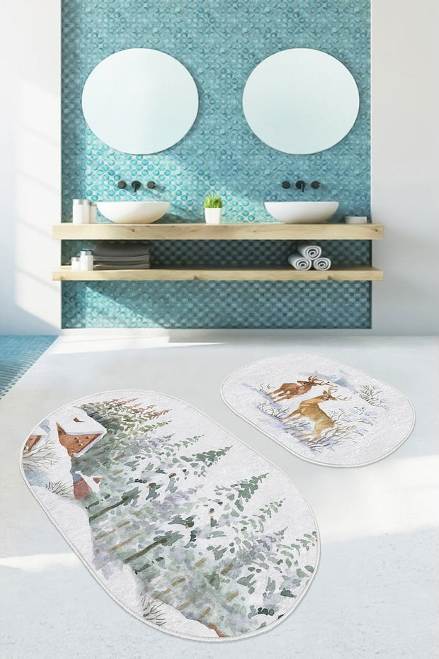 Set di 2 Tappetini da bagno antiscivolo Yldiko BPS588 Oval Multicolore, 100 x 60 cm / 60 x 50 cm (1)
