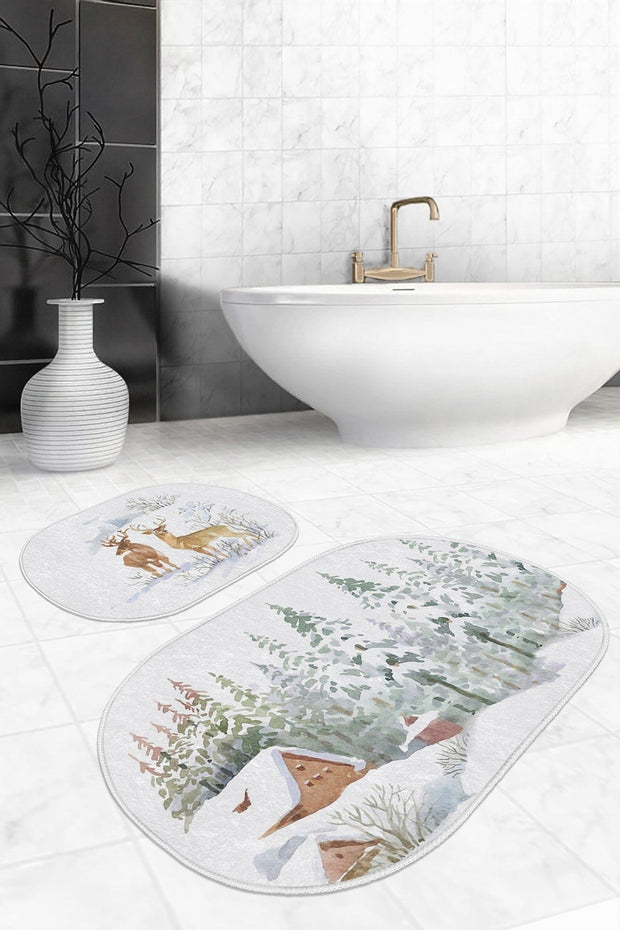 Set di 2 Tappetini da bagno antiscivolo Yldiko BPS588 Oval Multicolore, 100 x 60 cm / 60 x 50 cm (2)