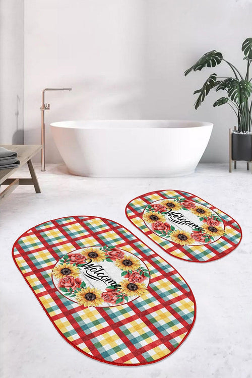 Set di 2 Tappetini da bagno antiscivolo Yldiko BPS592 Oval Multicolore, 100 x 60 cm / 60 x 50 cm