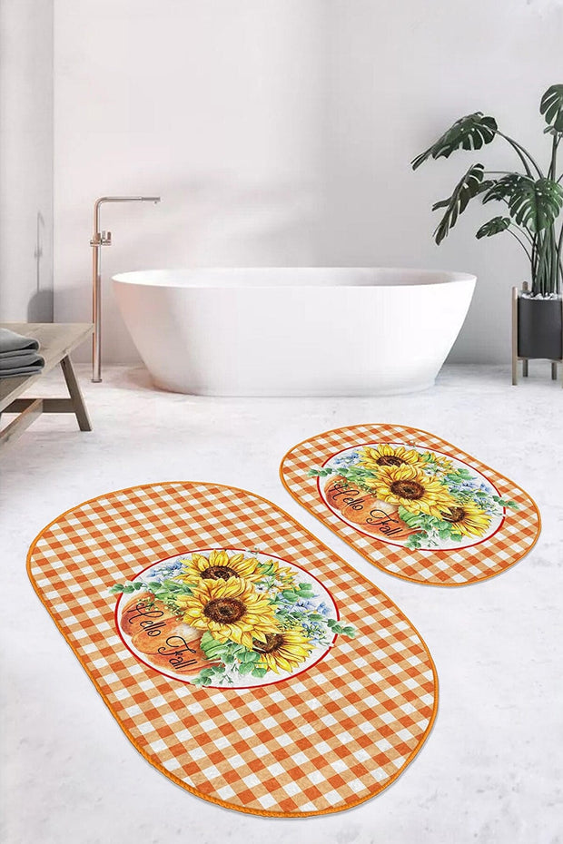 Set di 2 Tappetini da bagno antiscivolo Yldiko BPS593 Oval Multicolore, 100 x 60 cm / 60 x 50 cm (2)