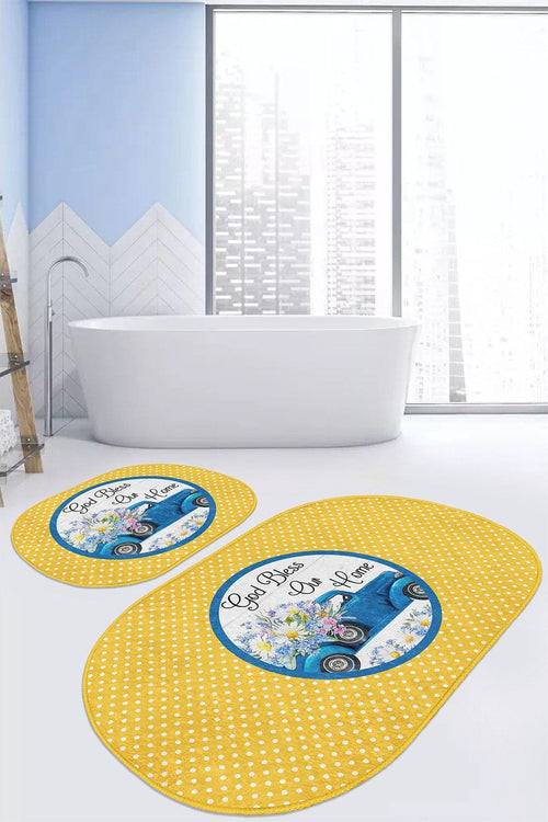 Set di 2 Tappetini da bagno antiscivolo Yldiko BPS594 Oval Multicolore, 100 x 60 cm / 60 x 50 cm