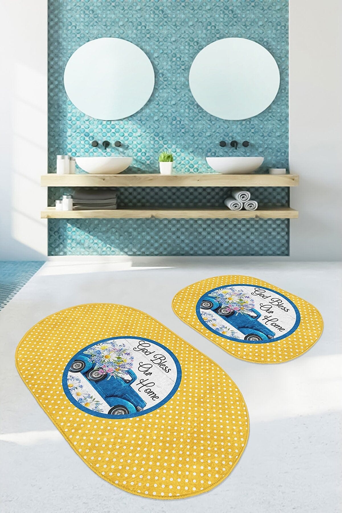 Set di 2 Tappetini da bagno antiscivolo Yldiko BPS594 Oval Multicolore, 100 x 60 cm / 60 x 50 cm (1)