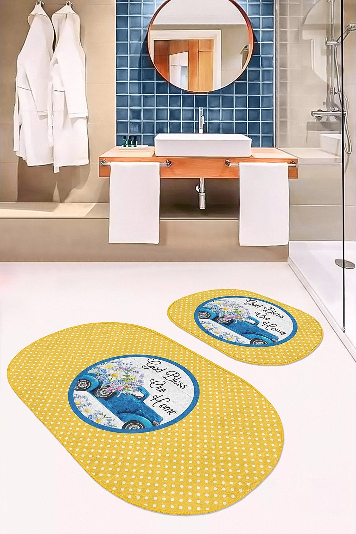 Set di 2 Tappetini da bagno antiscivolo Yldiko BPS594 Oval Multicolore, 100 x 60 cm / 60 x 50 cm (2)