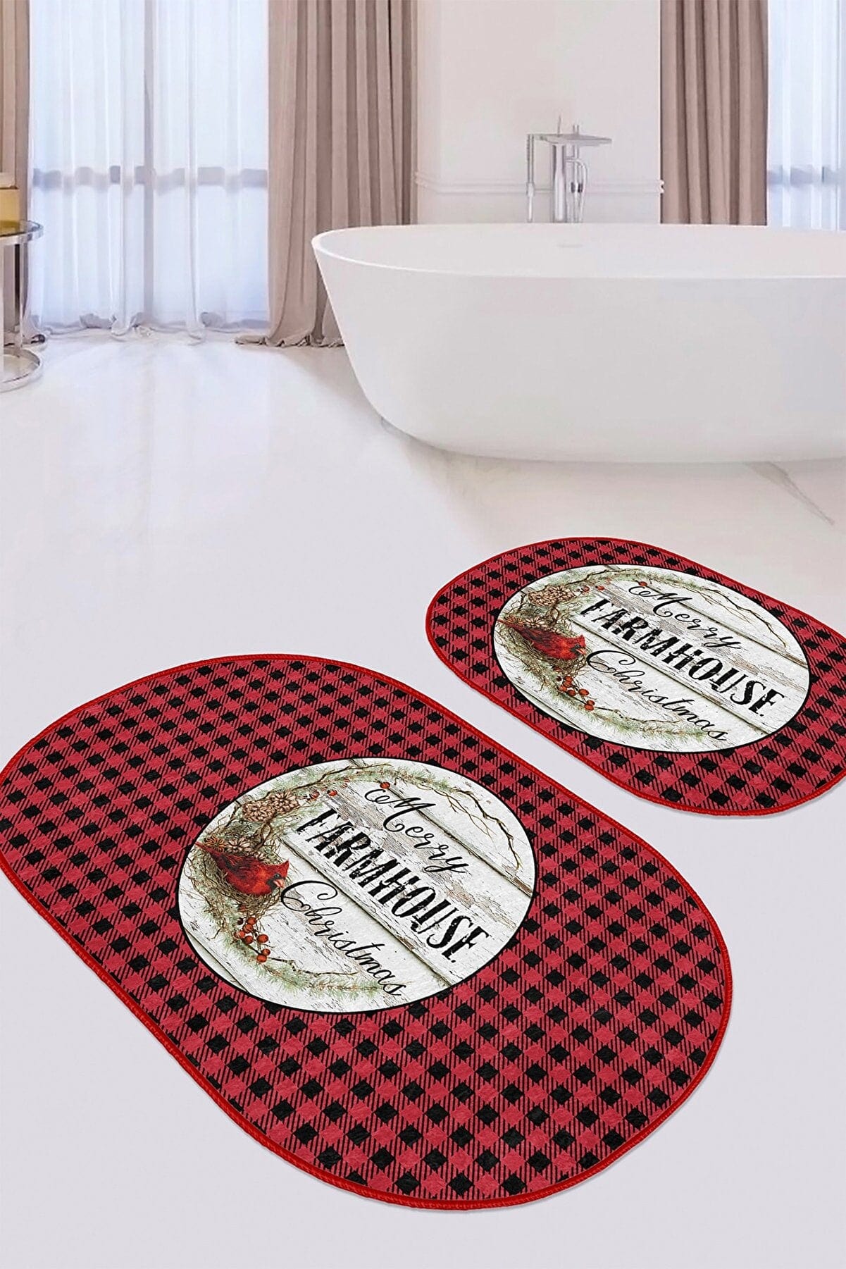 Set di 2 Tappetini da bagno antiscivolo Yldiko BPS595 Oval Multicolore, 100 x 60 cm / 60 x 50 cm (1)