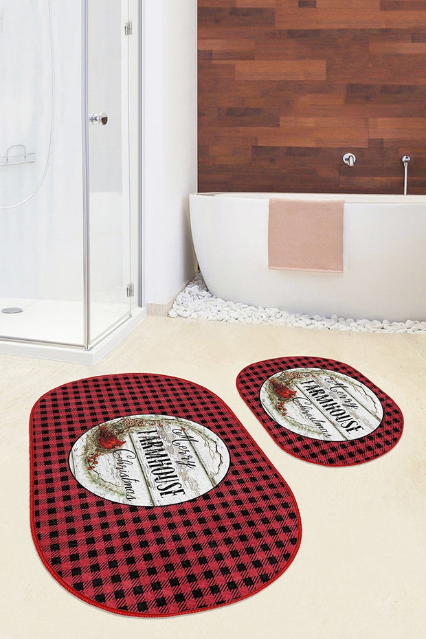 Set di 2 Tappetini da bagno antiscivolo Yldiko BPS595 Oval Multicolore, 100 x 60 cm / 60 x 50 cm (2)