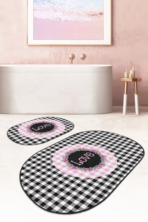 Set di 2 Tappetini da bagno antiscivolo Yldiko BPS596 Oval Multicolore, 100 x 60 cm / 60 x 50 cm