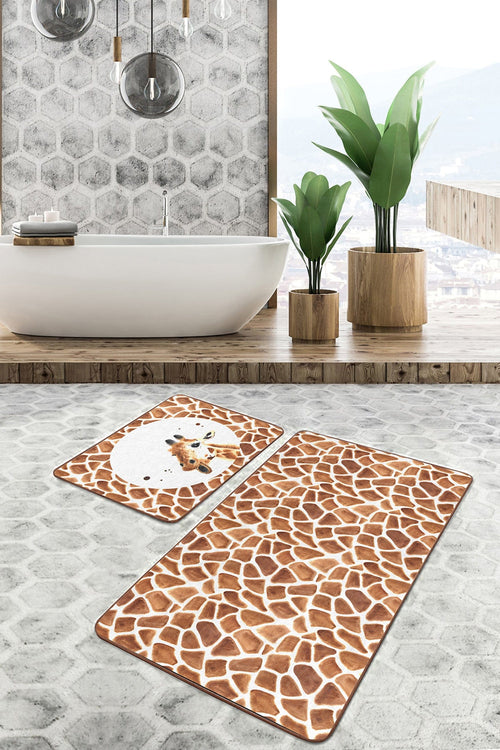 Set di 2 Tappetini da bagno antiscivolo Zerrin BPS343 Rectangle Multicolore, 100 x 60 cm / 60 x 50 cm