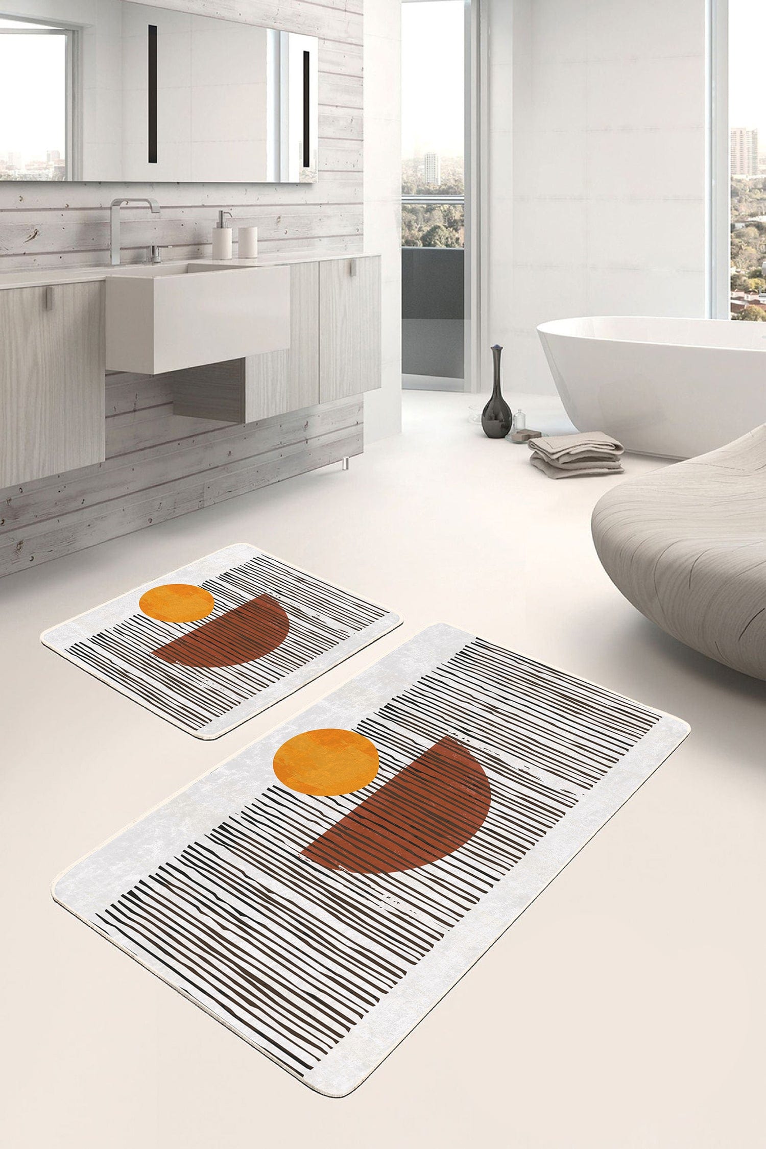 Set di 2 Tappetini da bagno antiscivolo Zerrin BPS344 Rectangle Multicolore, 100 x 60 cm / 60 x 50 cm (1)