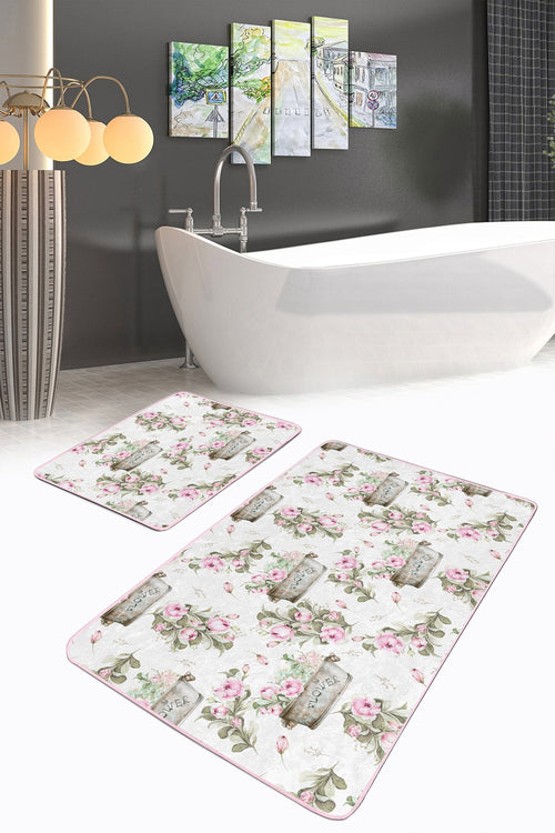 Set di 2 Tappetini da bagno antiscivolo Zerrin BPS345 Rectangle Multicolore, 100 x 60 cm / 60 x 50 cm (1)