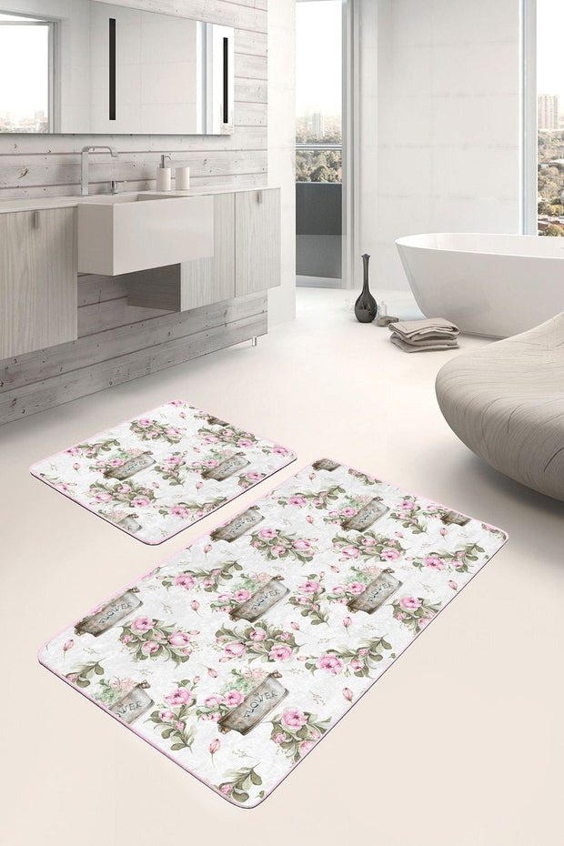 Set di 2 Tappetini da bagno antiscivolo Zerrin BPS345 Rectangle Multicolore, 100 x 60 cm / 60 x 50 cm (2)