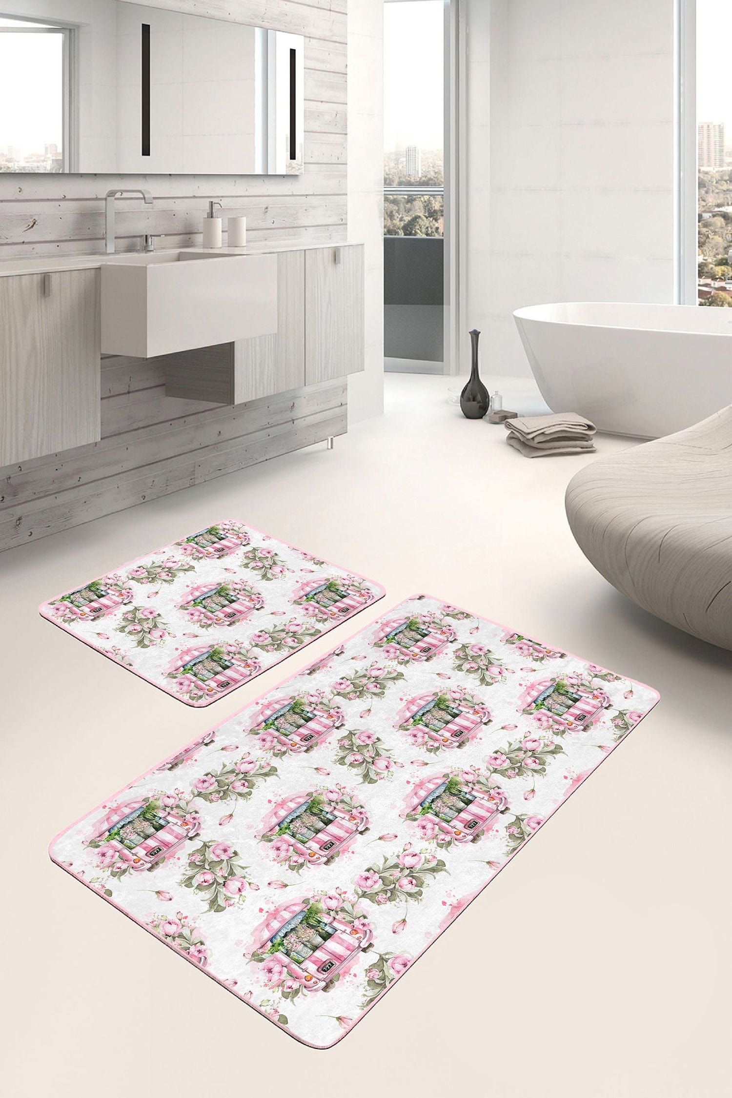 Set di 2 Tappetini da bagno antiscivolo Zerrin BPS346 Rectangle Multicolore, 100 x 60 cm / 60 x 50 cm (1)