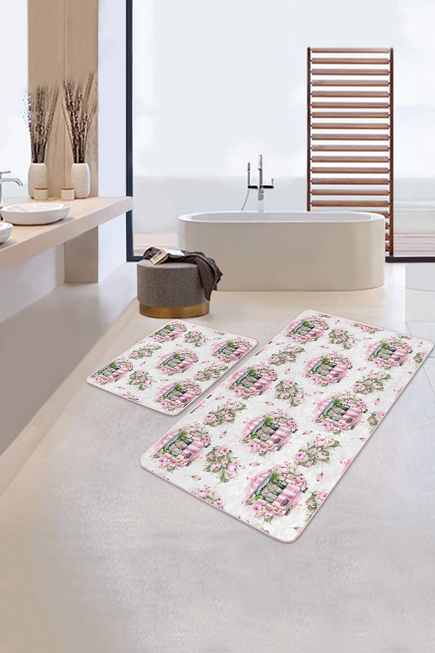 Set di 2 Tappetini da bagno antiscivolo Zerrin BPS346 Rectangle Multicolore, 100 x 60 cm / 60 x 50 cm (2)