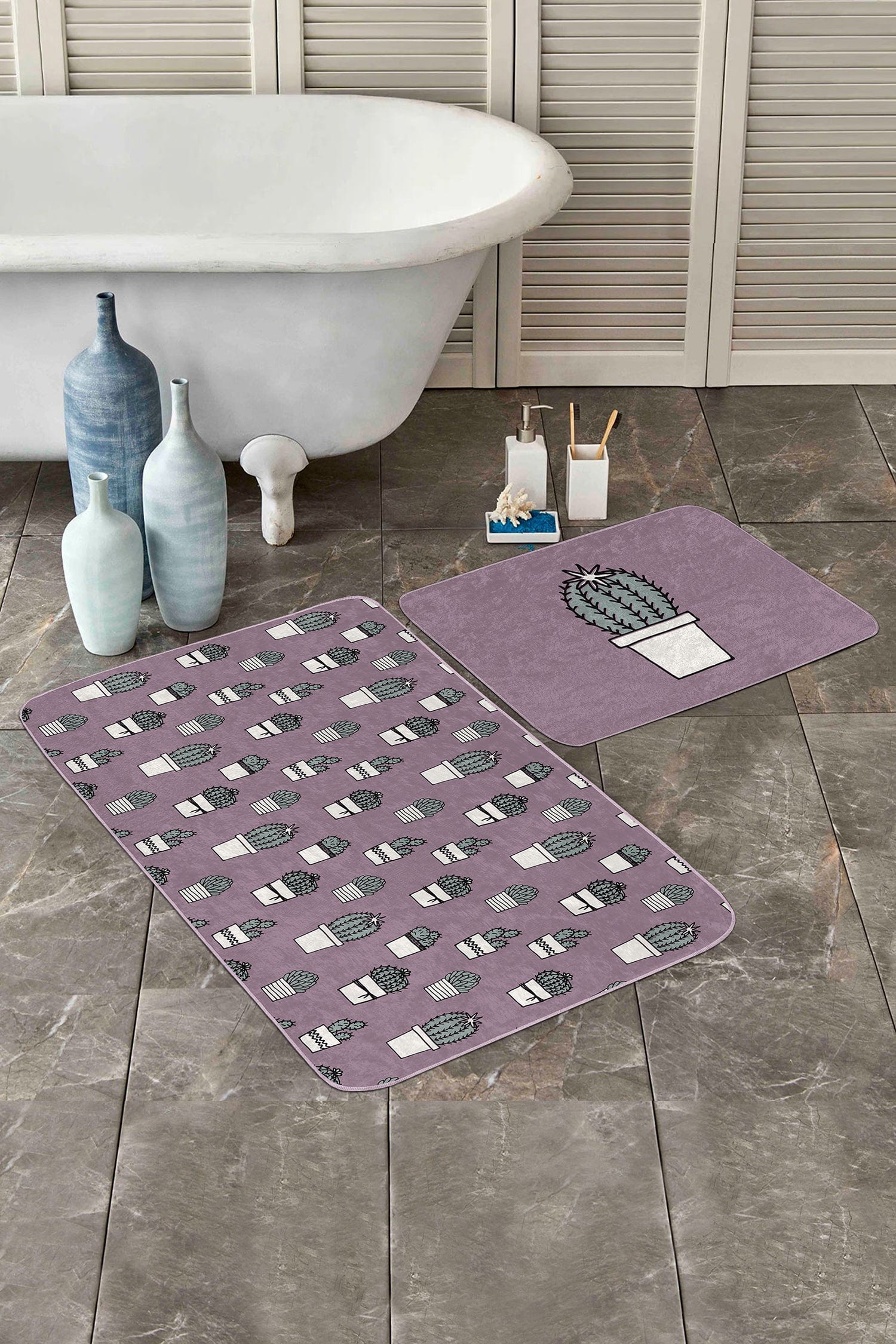 Set di 2 Tappetini da bagno antiscivolo Zerrin BPS347 Rectangle Multicolore, 100 x 60 cm / 60 x 50 cm