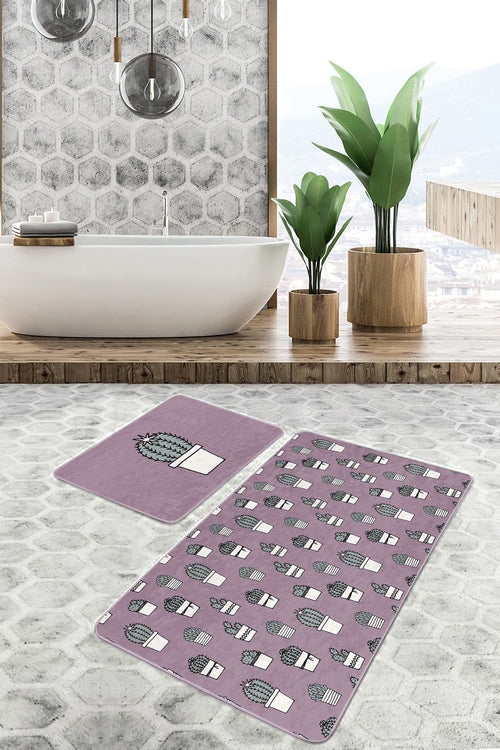 Set di 2 Tappetini da bagno antiscivolo Zerrin BPS347 Rectangle Multicolore, 100 x 60 cm / 60 x 50 cm (1)