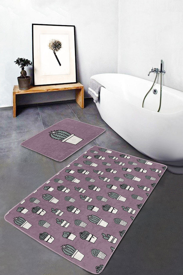 Set di 2 Tappetini da bagno antiscivolo Zerrin BPS347 Rectangle Multicolore, 100 x 60 cm / 60 x 50 cm (2)