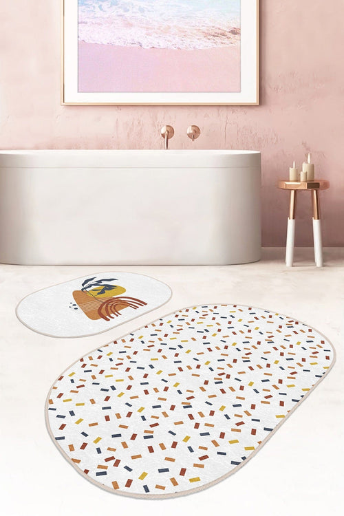 Set di 2 Tappetini da bagno antiscivolo Zeynep BPS614 Oval Multicolore, 100 x 60 cm / 60 x 50 cm