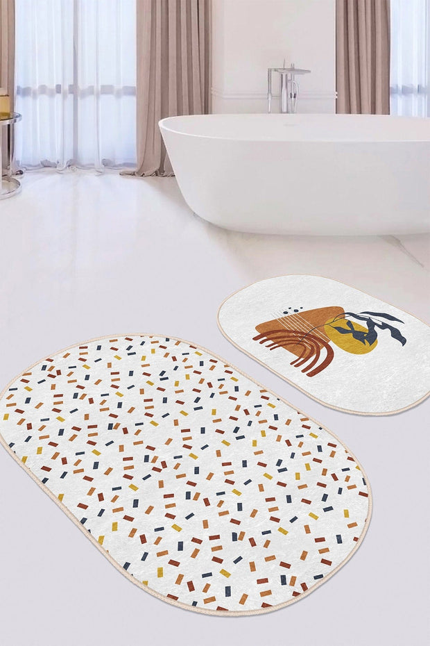 Set di 2 Tappetini da bagno antiscivolo Zeynep BPS614 Oval Multicolore, 100 x 60 cm / 60 x 50 cm (1)