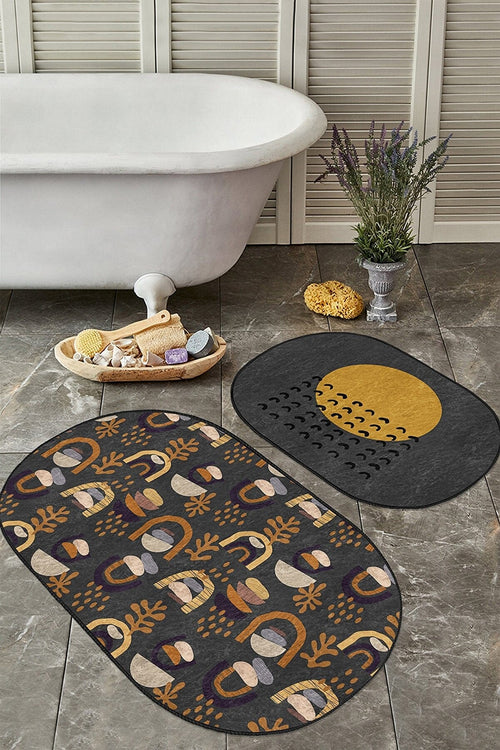 Set di 2 Tappetini da bagno antiscivolo Zeynep BPS616 Oval Multicolore, 100 x 60 cm / 60 x 50 cm